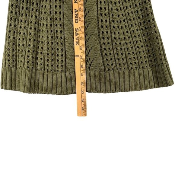 J Jill Women's Sweater Small Cable Knit Tunic Olive Green Pointelle Knit - Picture 8 of 8